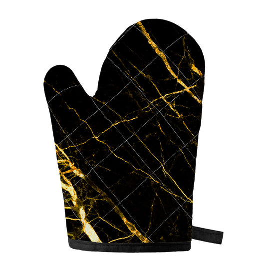 Black Gold Scratch Marble Print Single Oven Mitt