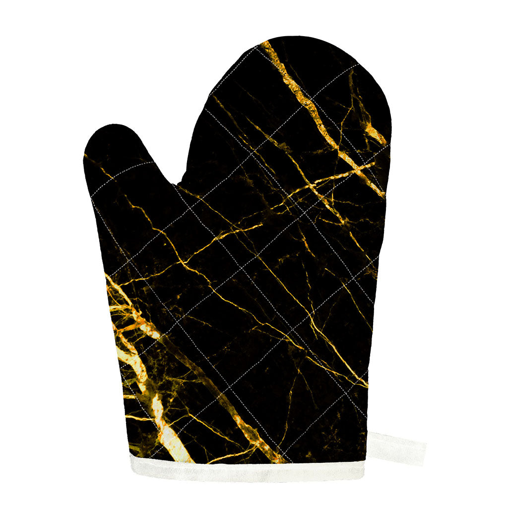 Black Gold Scratch Marble Print Single Oven Mitt