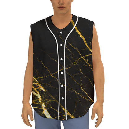Black Gold Scratch Marble Print Sleeveless Baseball Jersey