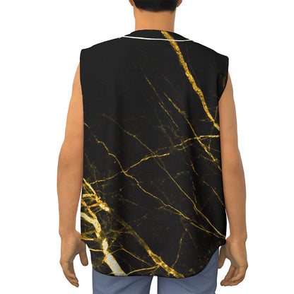 Black Gold Scratch Marble Print Sleeveless Baseball Jersey