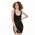 Black Gold Scratch Marble Print Sleeveless Bodycon Dress
