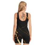 Black Gold Scratch Marble Print Sleeveless One Piece Swimsuit