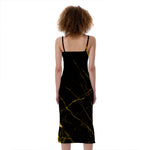 Black Gold Scratch Marble Print Slim Fit Midi Cami Dress