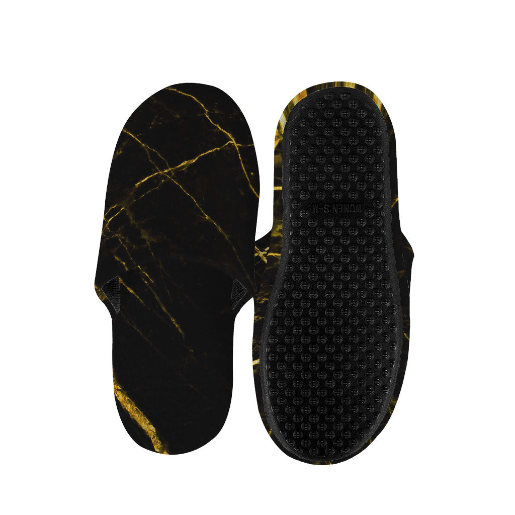 Black Gold Scratch Marble Print Slippers