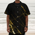 Black Gold Scratch Marble Print Textured Short Sleeve Shirt