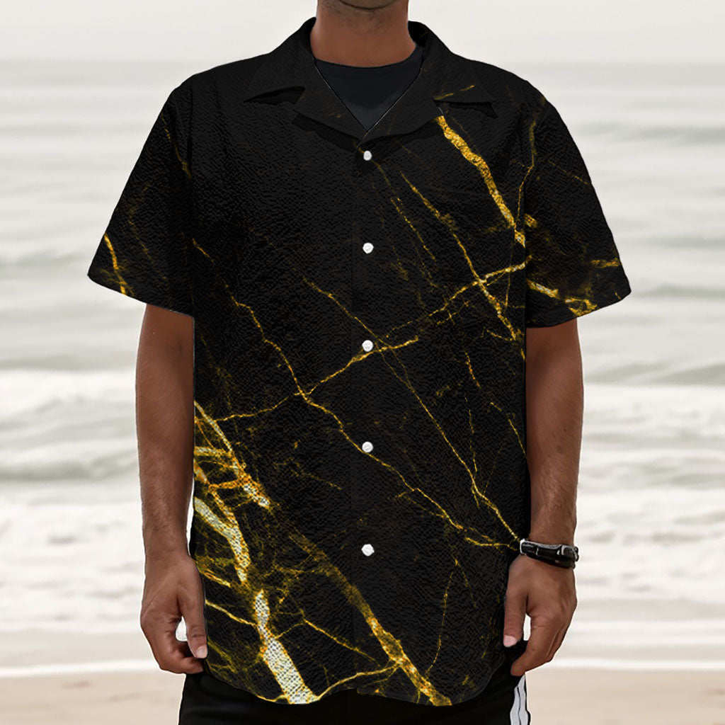 Black Gold Scratch Marble Print Textured Short Sleeve Shirt