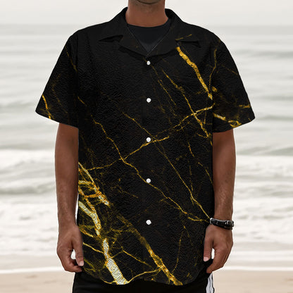 Black Gold Scratch Marble Print Textured Short Sleeve Shirt