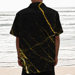 Black Gold Scratch Marble Print Textured Short Sleeve Shirt
