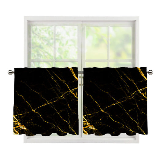 Black Gold Scratch Marble Print Tier Curtains