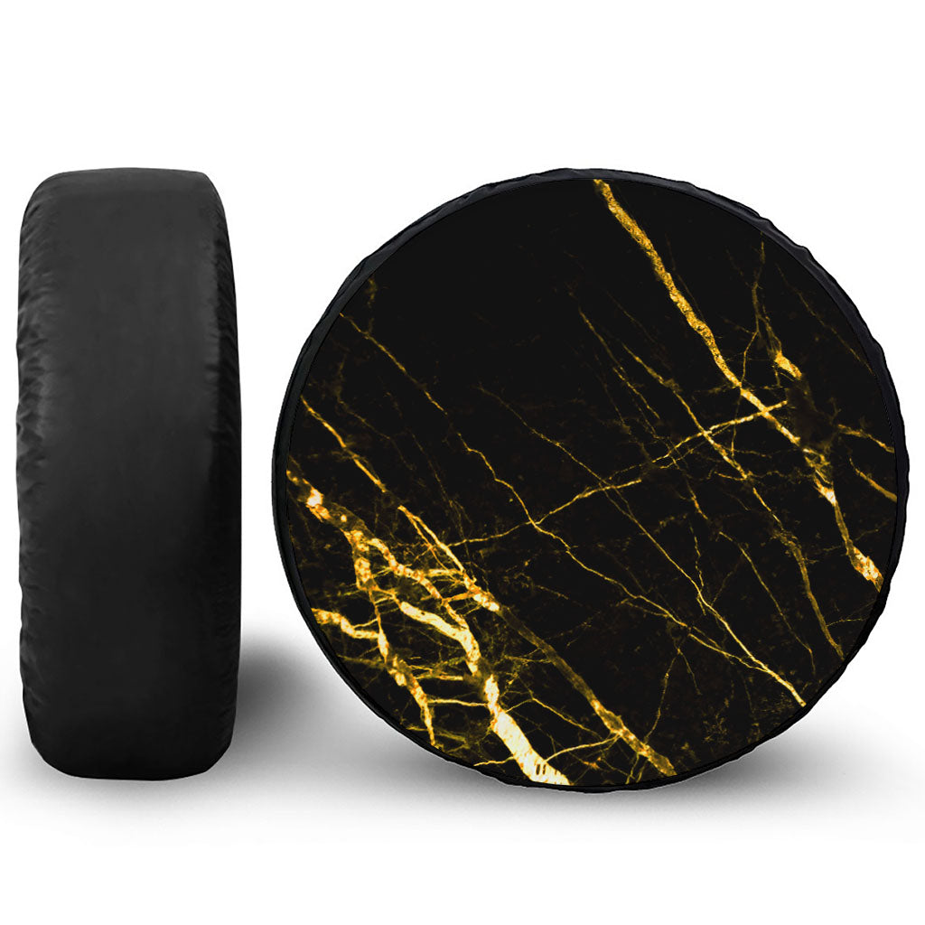 Black Gold Scratch Marble Print Tire Cover