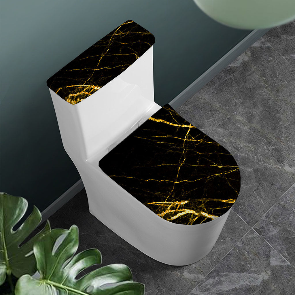 Black Gold Scratch Marble Print Toilet Lid And Tank Cover Set
