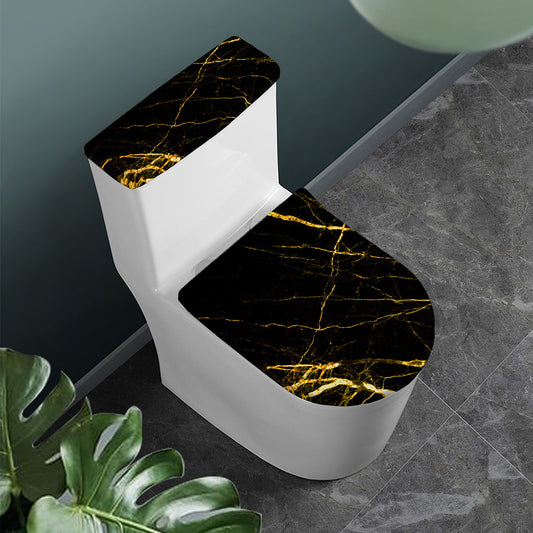 Black Gold Scratch Marble Print Toilet Lid And Tank Cover Set