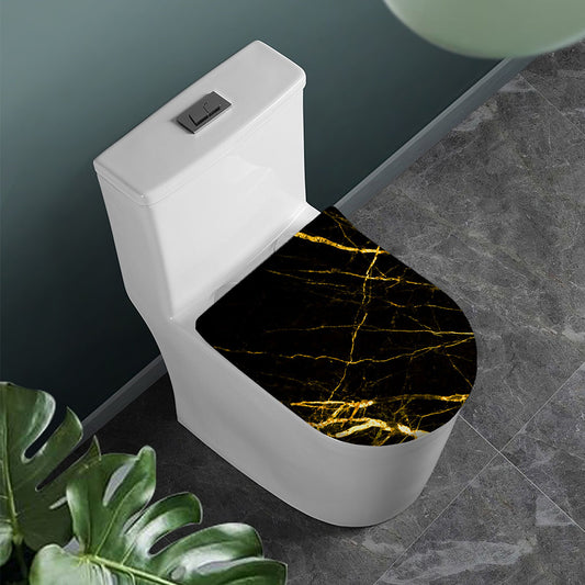 Black Gold Scratch Marble Print Toilet Lid Cover