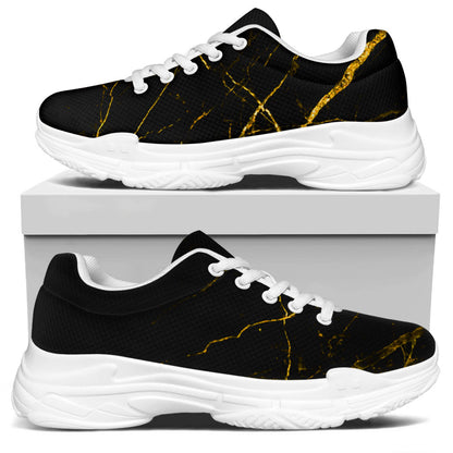 Black Gold Scratch Marble Print White Chunky Shoes