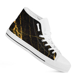 Black Gold Scratch Marble Print White High Top Sneakers