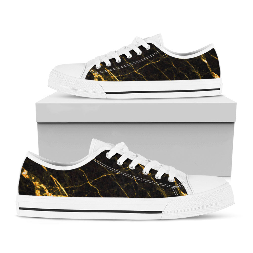 Black Gold Scratch Marble Print White Low Top Sneakers