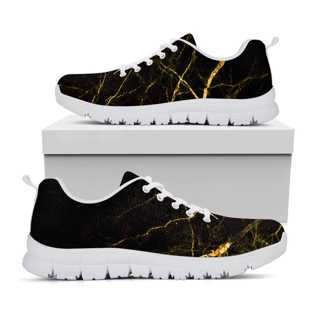 Black Gold Scratch Marble Print White Running Shoes