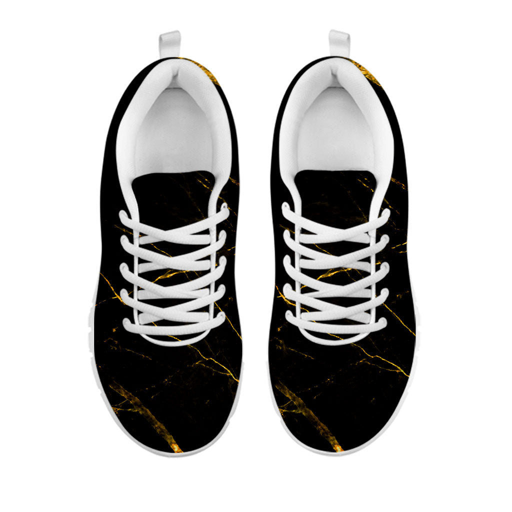 Black Gold Scratch Marble Print White Running Shoes