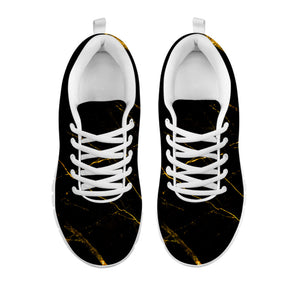 Black Gold Scratch Marble Print White Running Shoes