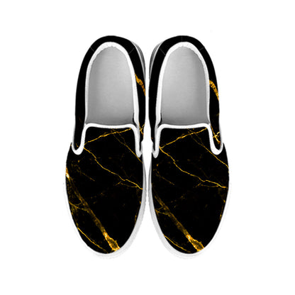 Black Gold Scratch Marble Print White Slip On Sneakers