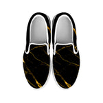 Black Gold Scratch Marble Print White Slip On Sneakers