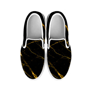 Black Gold Scratch Marble Print White Slip On Sneakers