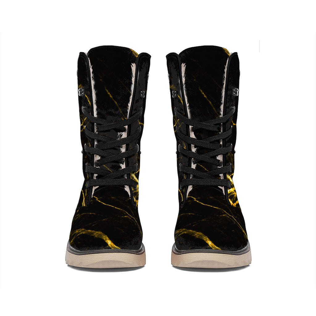 Black Gold Scratch Marble Print Winter Boots