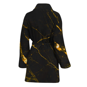 Black Gold Scratch Marble Print Women's Bathrobe