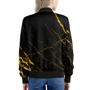 Black Gold Scratch Marble Print Women's Bomber Jacket