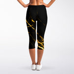 Black Gold Scratch Marble Print Women's Capri Leggings