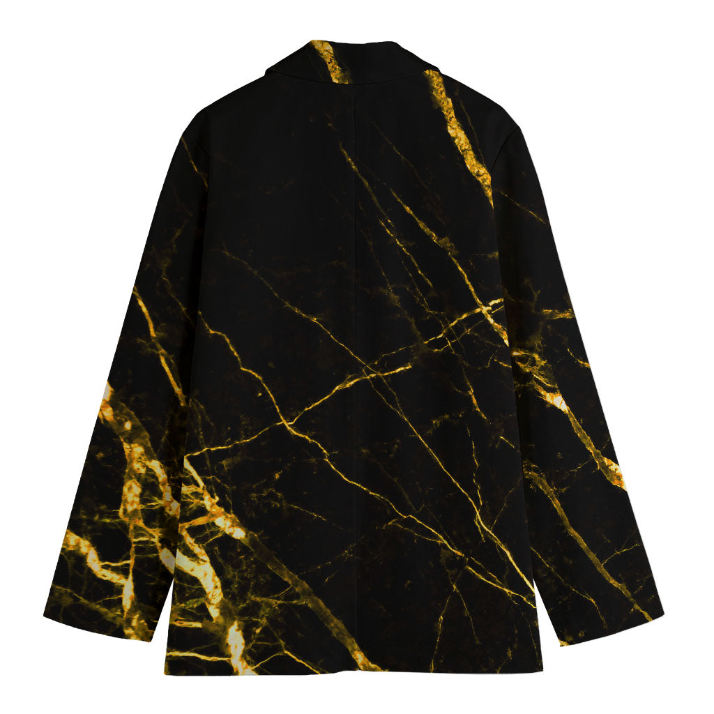Black Gold Scratch Marble Print Women's Cotton Blazer