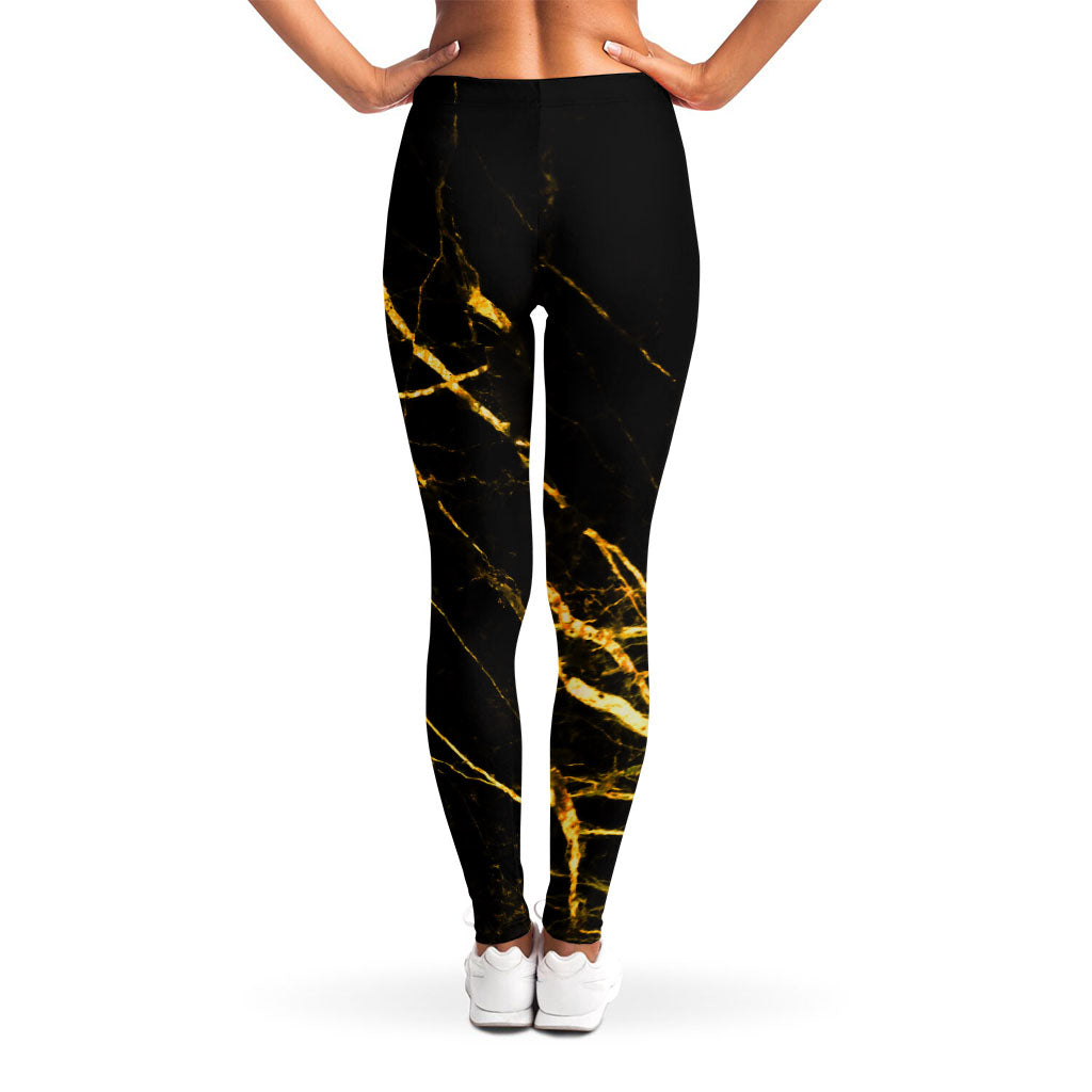 Black Gold Scratch Marble Print Women's Leggings