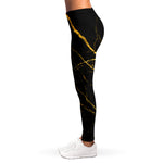 Black Gold Scratch Marble Print Women's Leggings