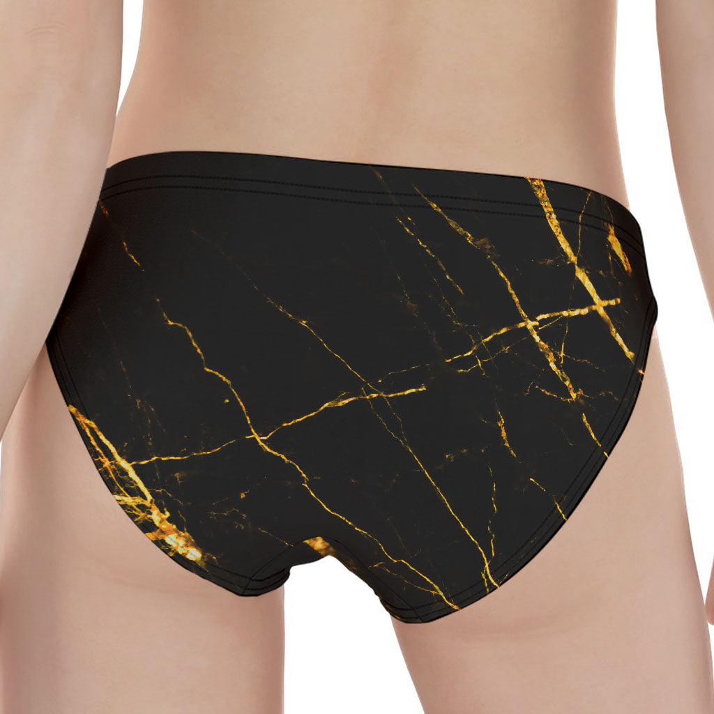 Black Gold Scratch Marble Print Women's Panties