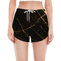 Black Gold Scratch Marble Print Women's Split Running Shorts