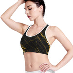 Black Gold Scratch Marble Print Women's Sports Bra