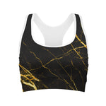 Black Gold Scratch Marble Print Women's Sports Bra