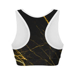 Black Gold Scratch Marble Print Women's Sports Bra