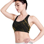 Black Gold Scratch Marble Print Women's Sports Bra