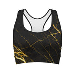 Black Gold Scratch Marble Print Women's Sports Bra