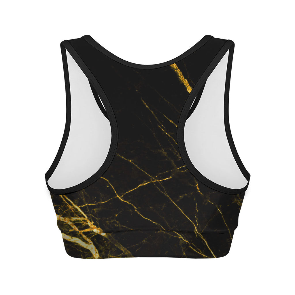 Black Gold Scratch Marble Print Women's Sports Bra