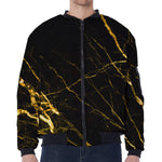 Black Gold Scratch Marble Print Zip Sleeve Bomber Jacket