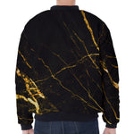 Black Gold Scratch Marble Print Zip Sleeve Bomber Jacket