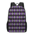 Black Grey And Purple Argyle Print 17 Inch Backpack
