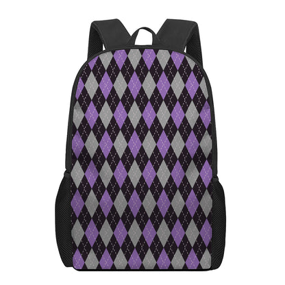 Black Grey And Purple Argyle Print 17 Inch Backpack