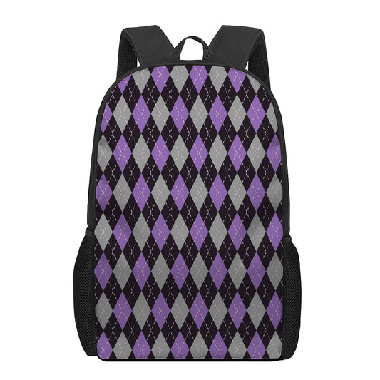 Black Grey And Purple Argyle Print 17 Inch Backpack