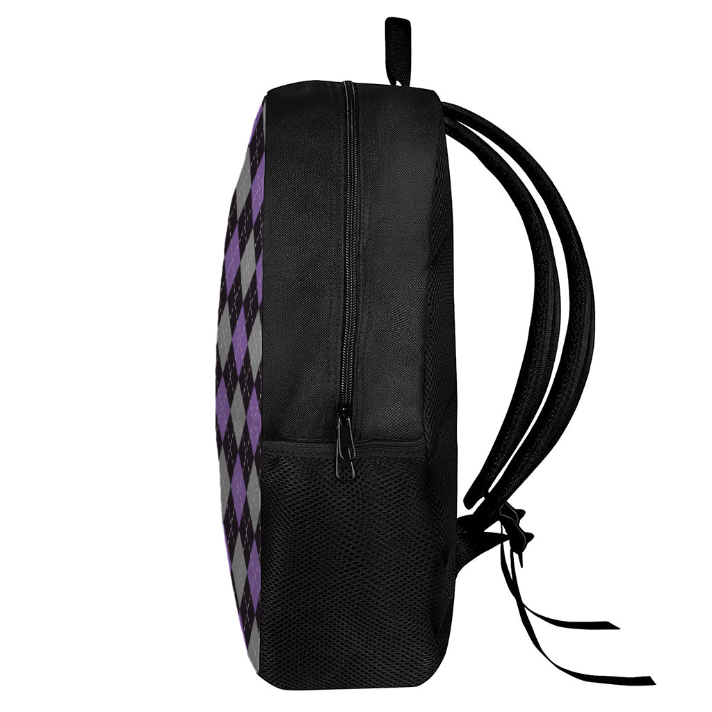 Black Grey And Purple Argyle Print 17 Inch Backpack