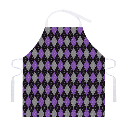 Black Grey And Purple Argyle Print Adjustable Apron