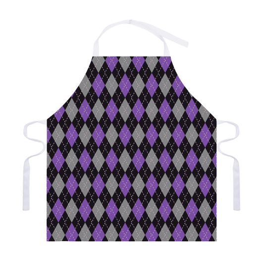Black Grey And Purple Argyle Print Adjustable Apron