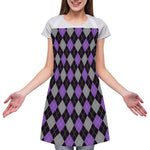 Black Grey And Purple Argyle Print Adjustable Apron
